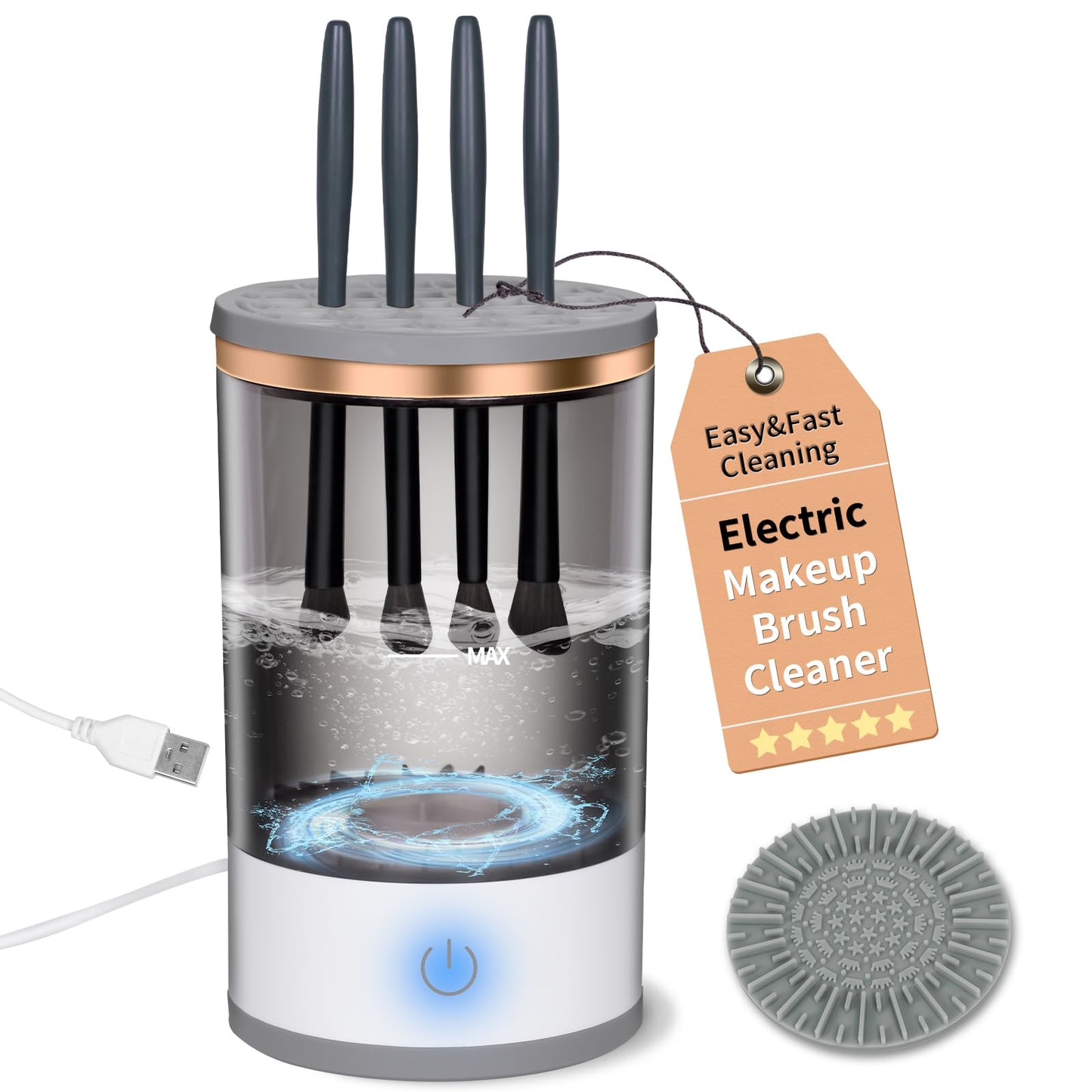 【2024 New】Electric Makeup Brush Cleaner, Makeup Brush Cleaner Machine with Brush Clean Mat, Automatic Make Up Brush Clean Tool for All Size Makeup Brushes, Valentines Day Gifts for Her