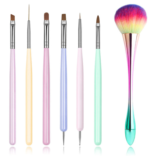 Ailisaail 7Pcs Nail Art Brush Set, Includes Nail Extension Gel Brush, Builder Nail Gel Brush, Nail Art Liner Brush, Nail Dotting Pen, Nail Art Dust Brush and More, Ideal for Home and Salon Use